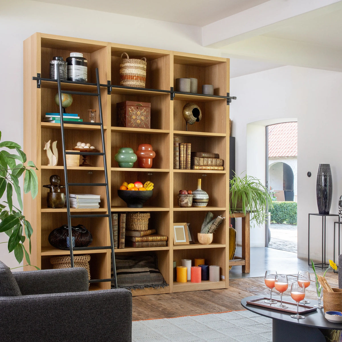 CAMUS - Oak Bookcase with Ladder