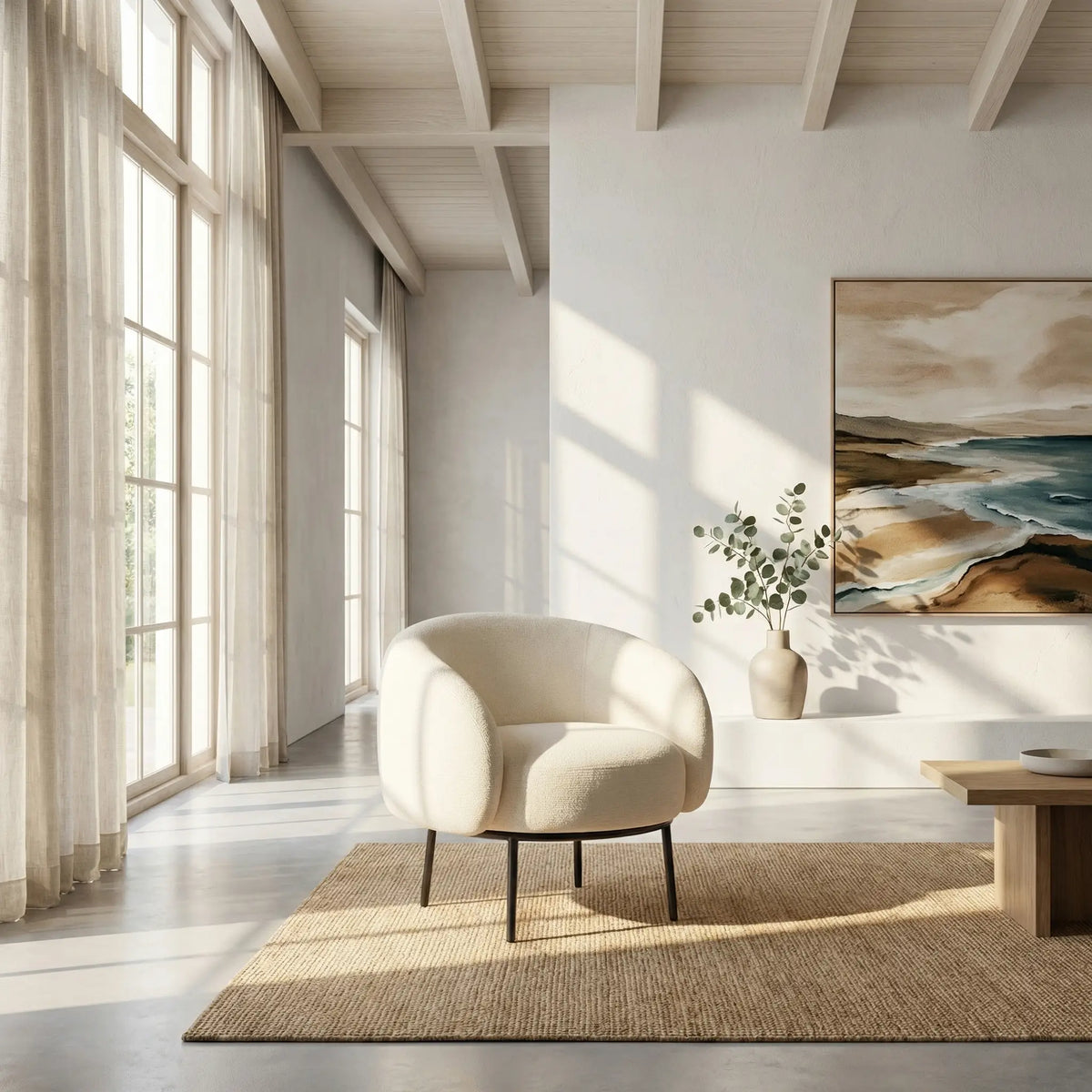 CAJOU II - Chenille & Metal Armchair