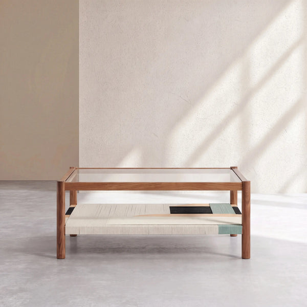 CALEN - Glass & Wood Rectangular Coffee Table