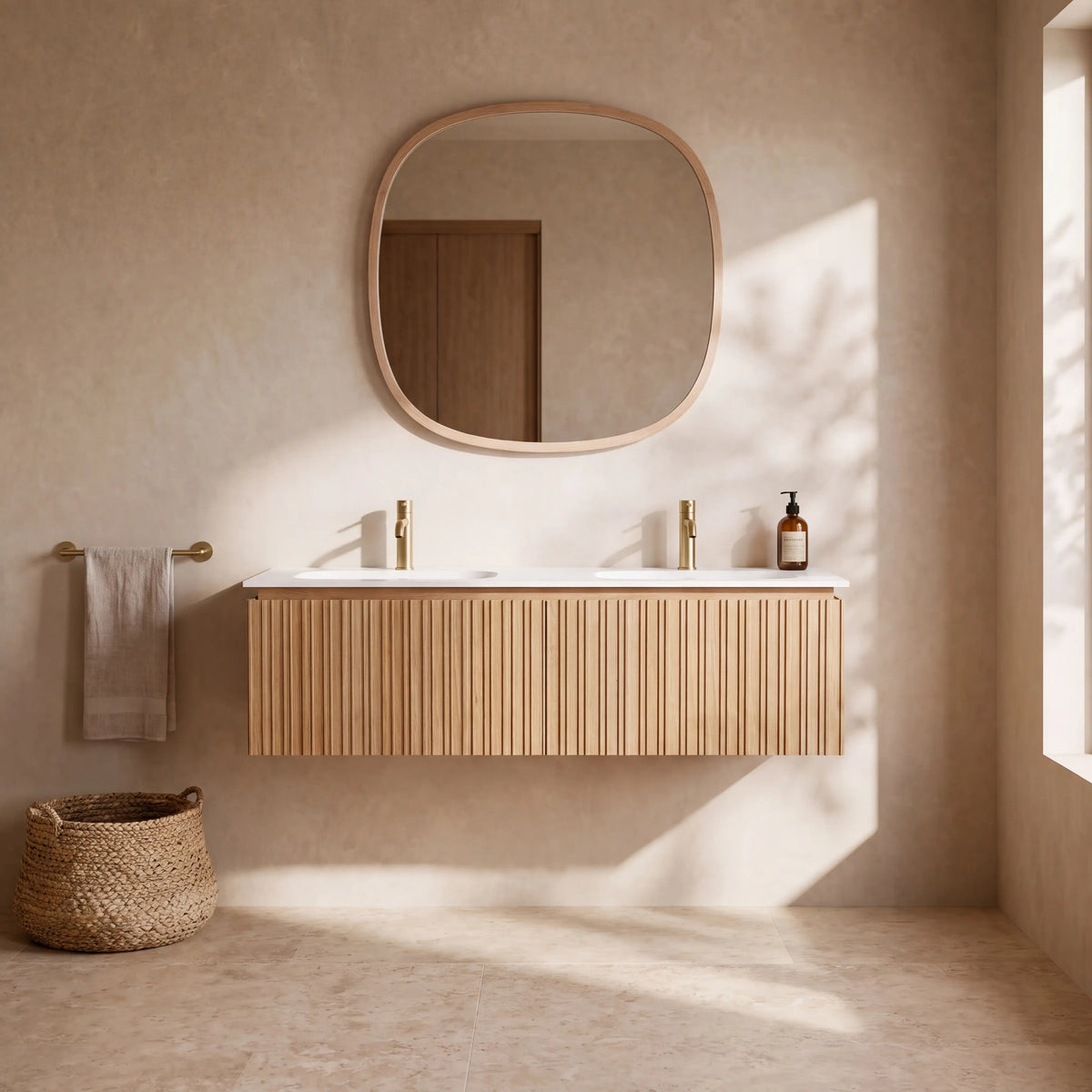 CALISTA - Ash Double-sink Bathroom Cabinet - 140 cm