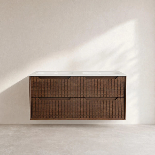 CASSIAN - Walnut Double-sink 4 Drawer Bathroom Cabinet - 120 cm
