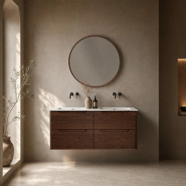 CASSIAN - Walnut Double-sink 4 Drawer Bathroom Cabinet - 120 cm