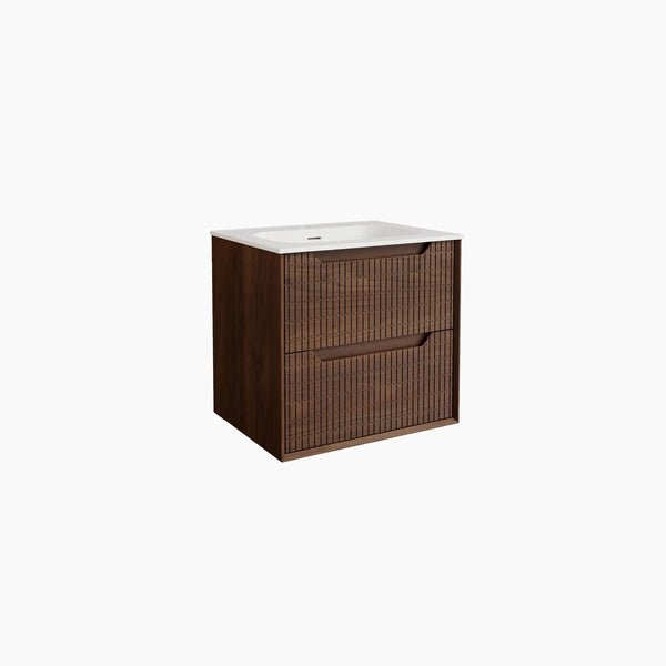 CASSIAN - Walnut Wall-hung 2 Drawer Bathroom Cabinet - 60 cm