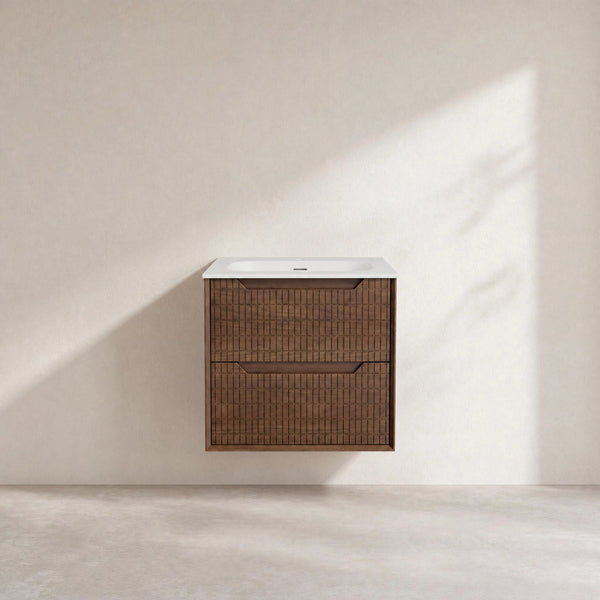 CASSIAN - Walnut Wall-hung 2 Drawer Bathroom Cabinet - 60 cm