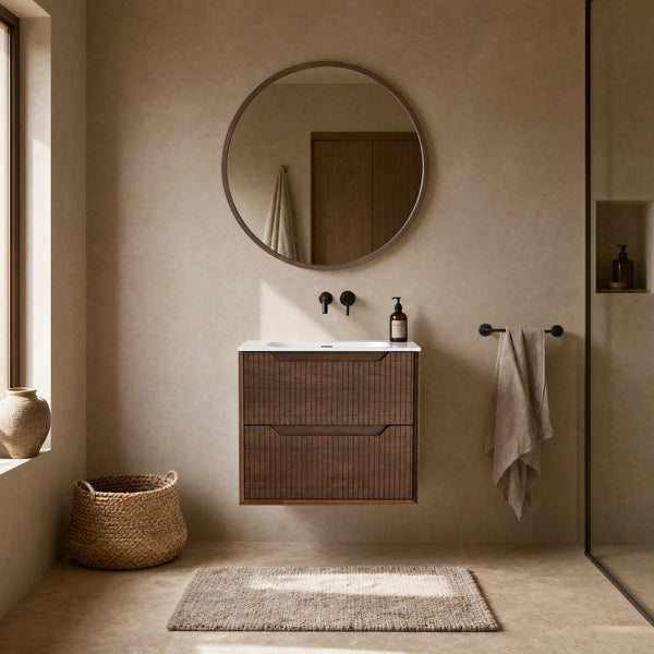 CASSIAN - Walnut Wall-hung 2 Drawer Bathroom Cabinet - 60 cm