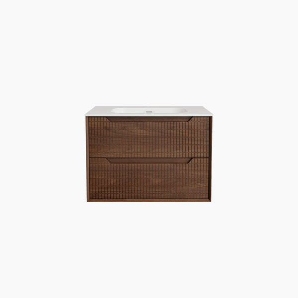 CASSIAN - Walnut Wall-hung 2 Drawer Bathroom Cabinet - 80 cm