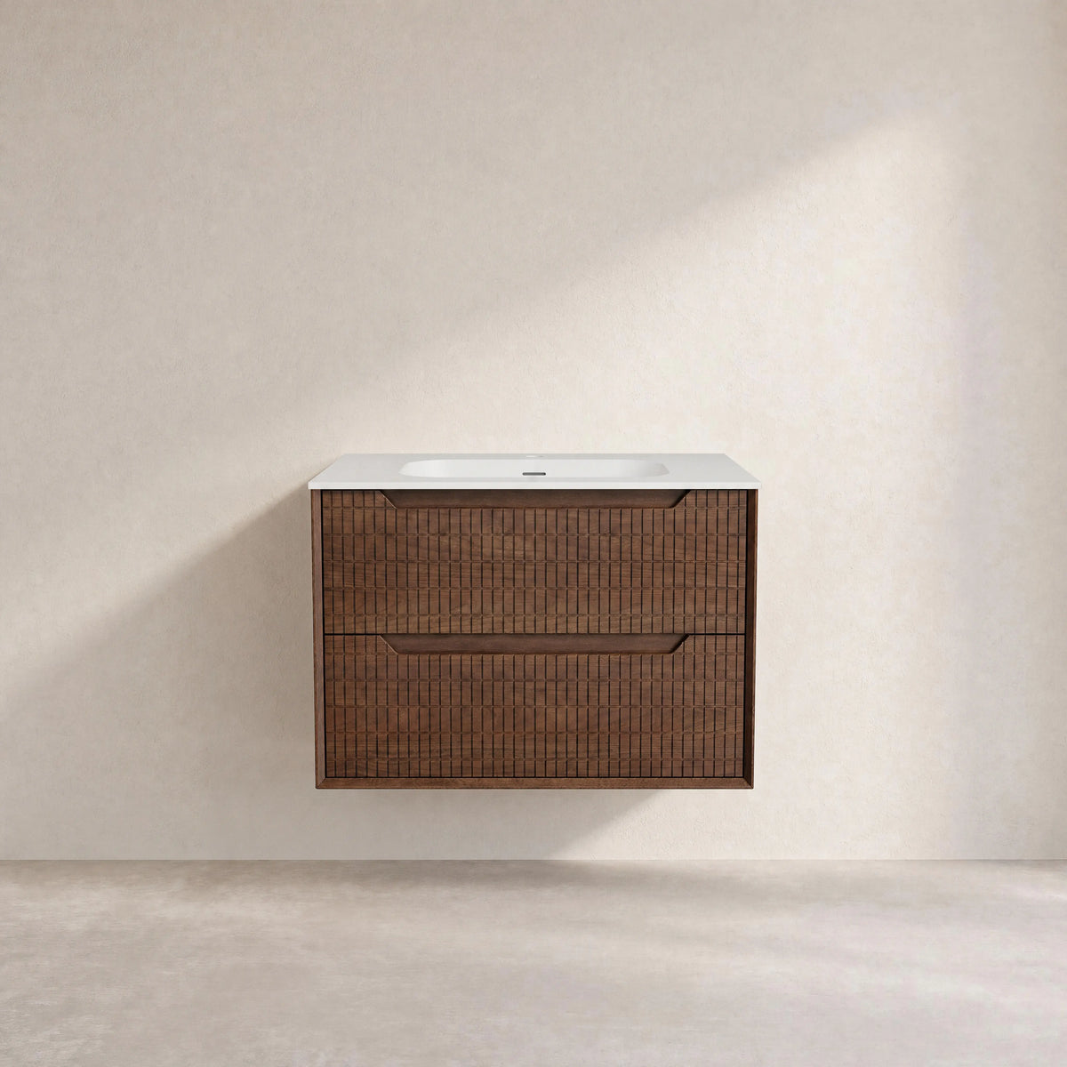 CASSIAN - Walnut Wall-hung 2 Drawer Bathroom Cabinet - 80 cm