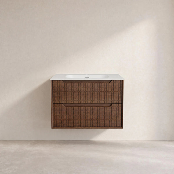 CASSIAN - Walnut Wall-hung 2 Drawer Bathroom Cabinet - 80 cm