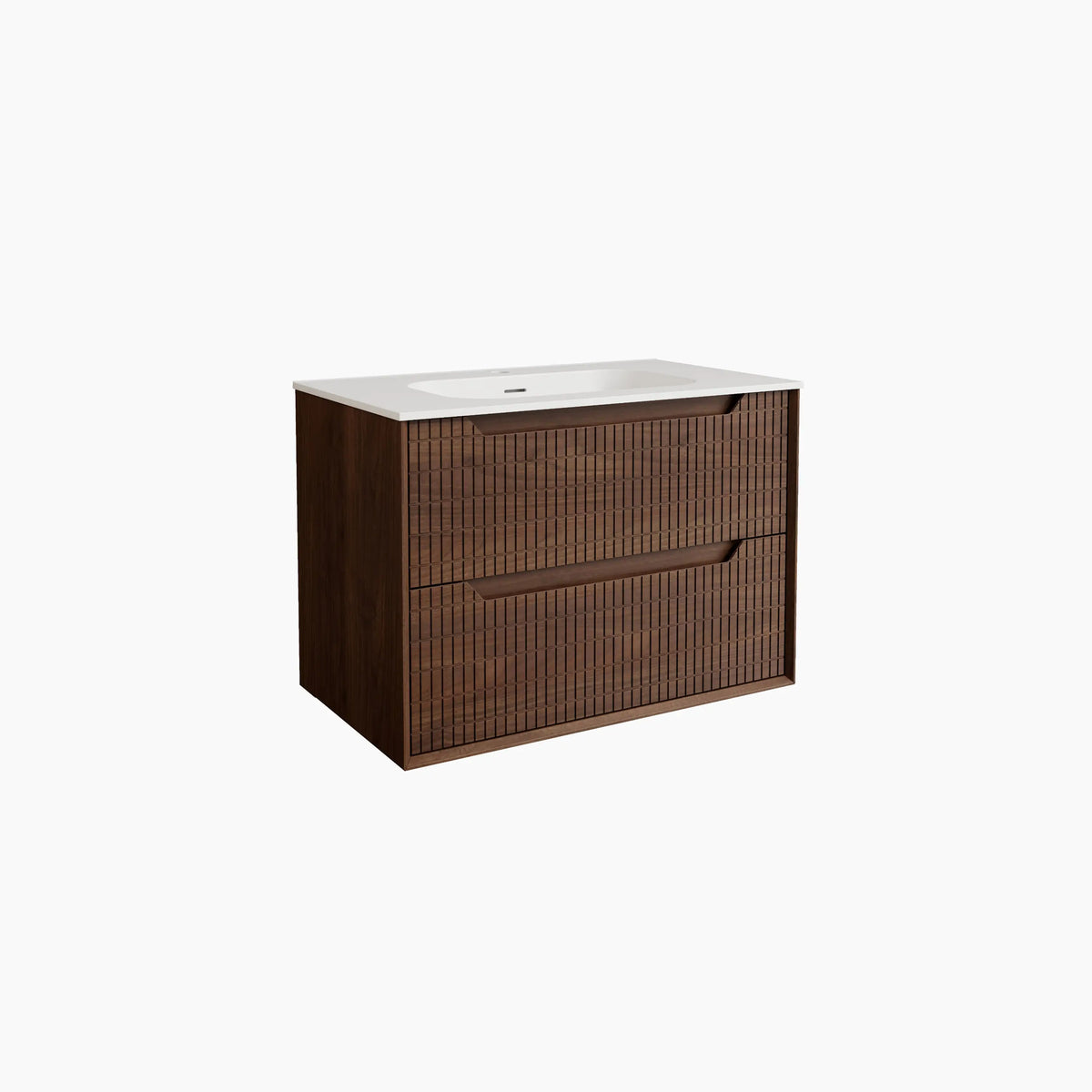 CASSIAN - Walnut Wall-hung 2 Drawer Bathroom Cabinet - 80 cm