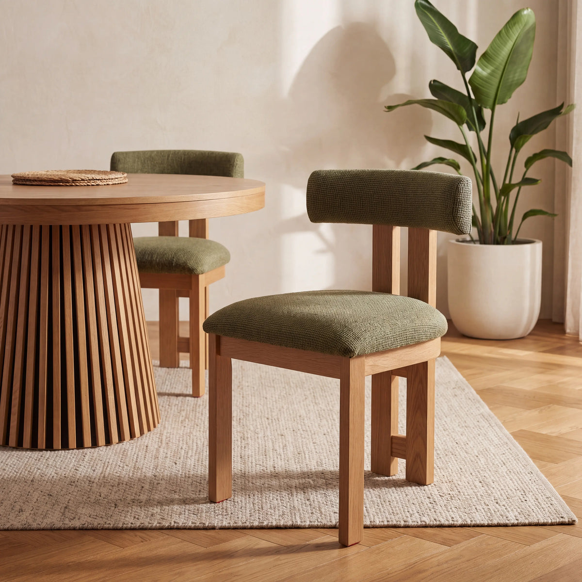DALYA - Oak & Fabric Set of 2 Chairs