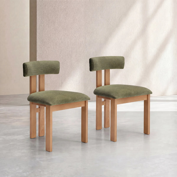 DALYA - Oak & Fabric Set of 2 Chairs