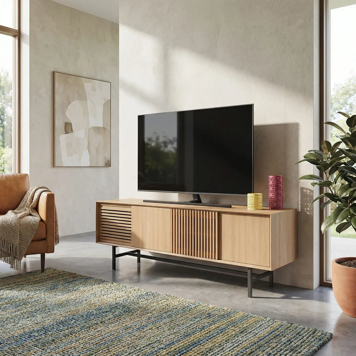 ELYA - Oak 4 Door Entertainment Unit