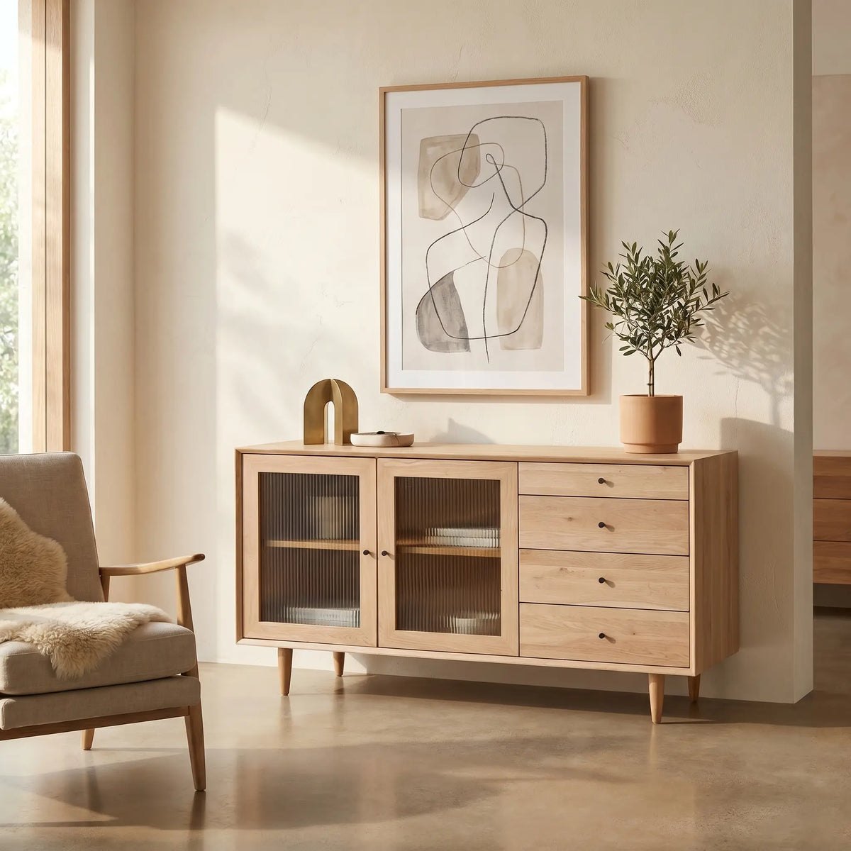 EUGENIE - Oak 2 Glass Door Buffet