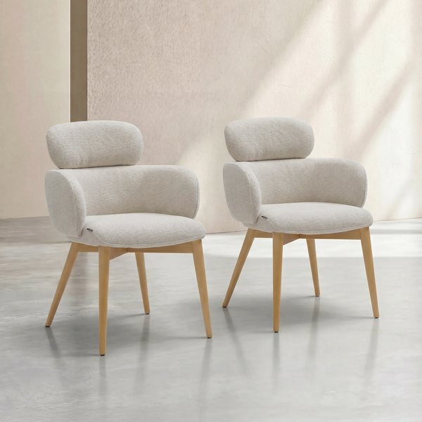 FLORE - Fabric & Oak Set of 2 Dining Chairs