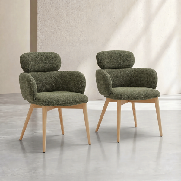 FLORE - Fabric & Oak Set of 2 Dining Chairs