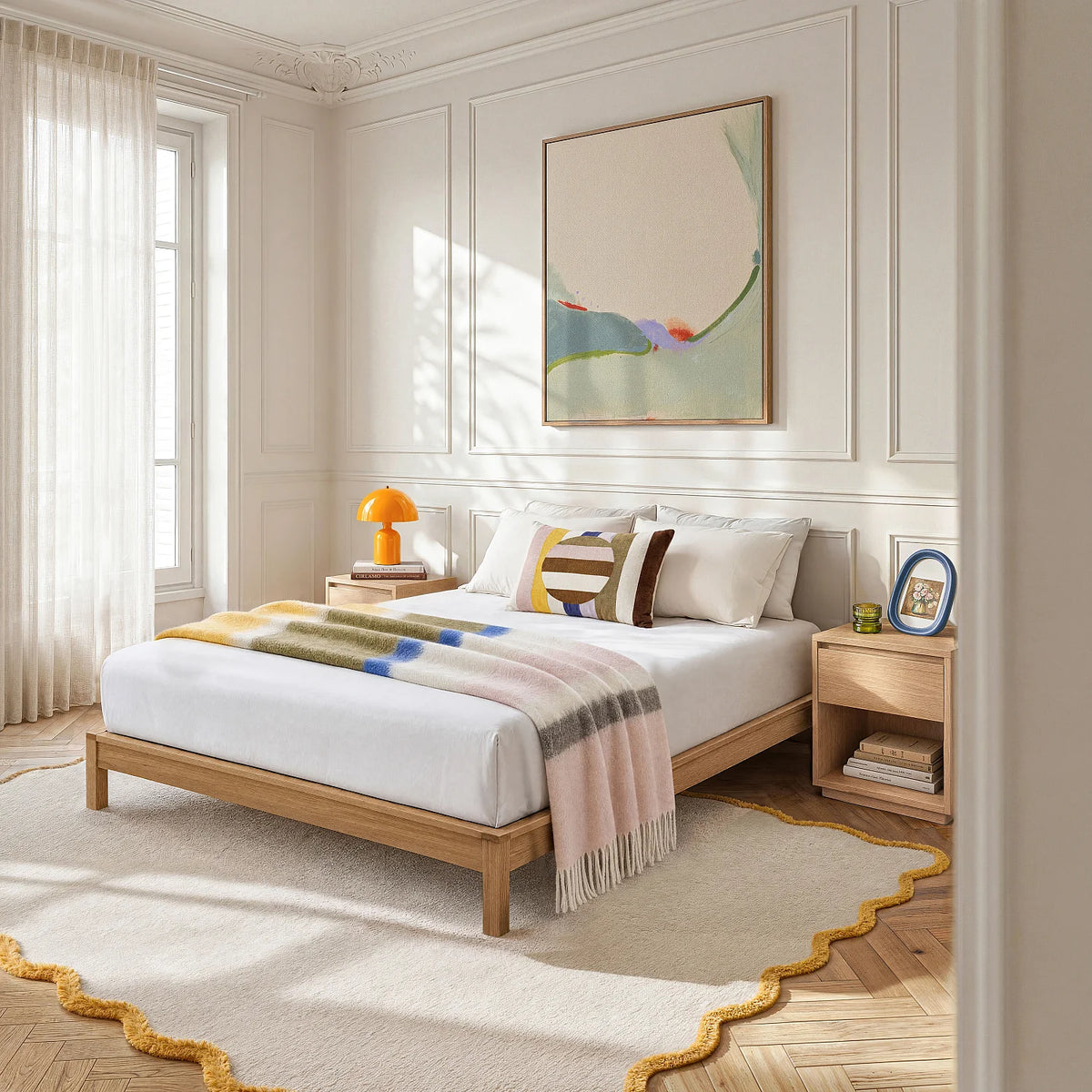 HAZO - Solid Oak Slatted Bed Base - Queen Size