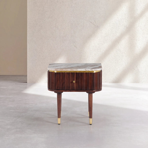 HECTOR - Acacia & Marble Bedside Table