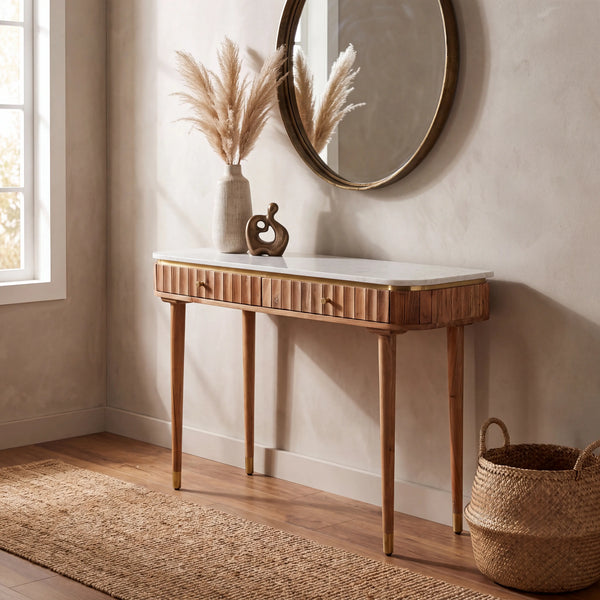 HECTOR - Acacia & Marble 2 Drawer Console