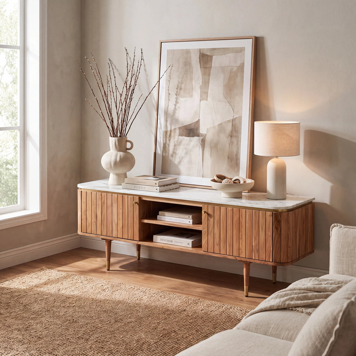 HECTOR - Acacia & Marble 2 Door Entertainment Unit