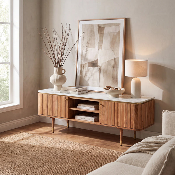 HECTOR - Acacia & Marble 2 Door Entertainment Unit
