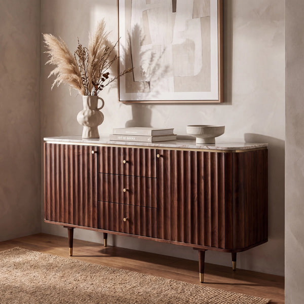 HECTOR - Acacia & Marble 2 Door Sideboard