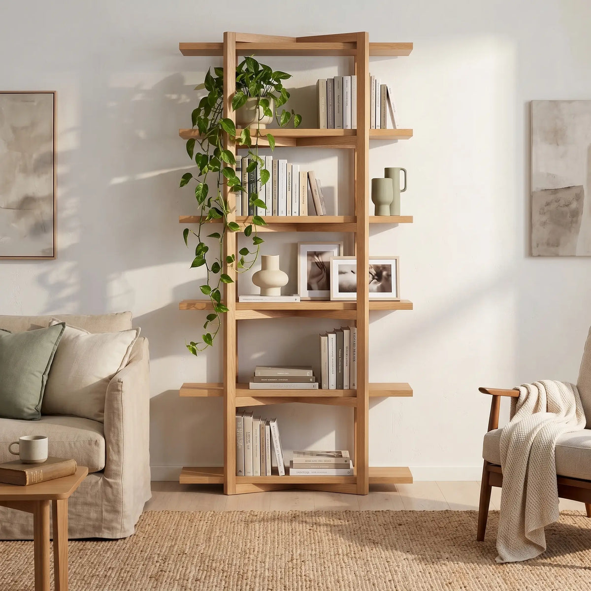 JANOA - Oak 5 Shelf Bookcase