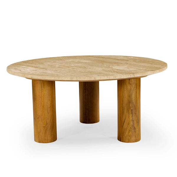 KORA - Travertine & Mango Round Coffee Table
