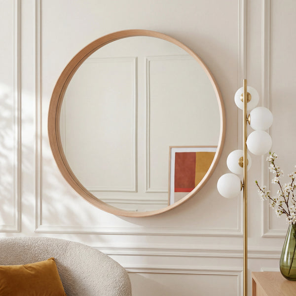 NEPTUNE II - Oak Round Mirror - 100 cm