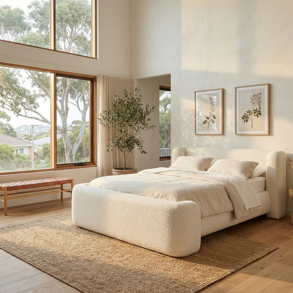 OLBIA - Bouclé Storage Bed - Queen Size