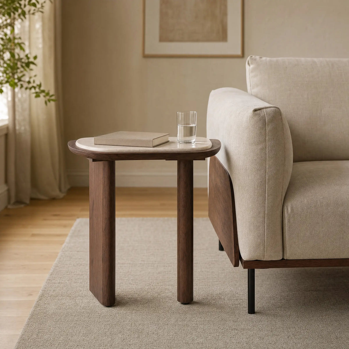 ORMEA - Marble & Walnut Side Table