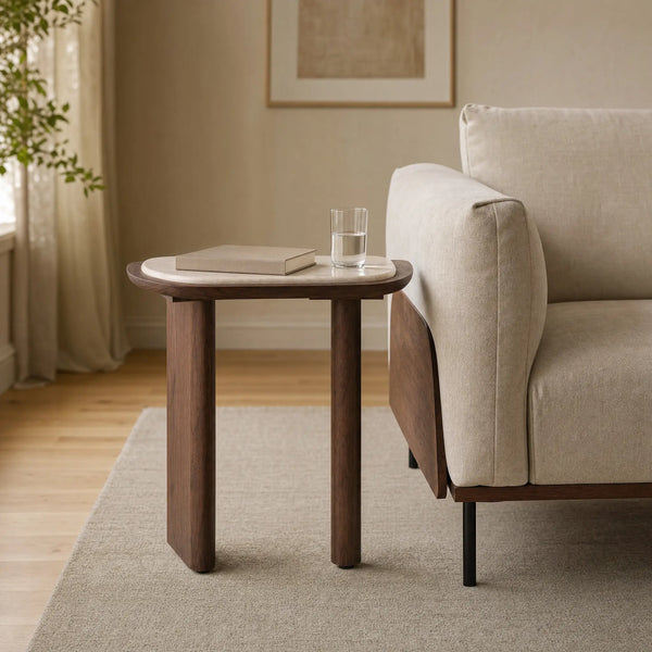 ORMEA - Marble & Walnut Side Table