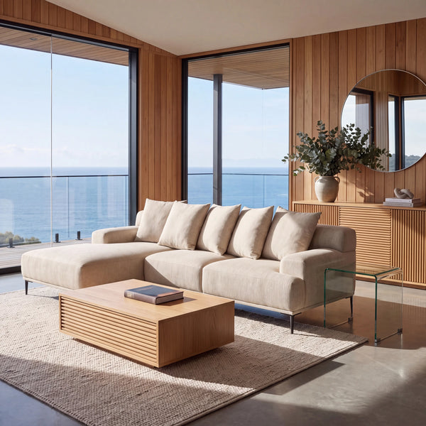 OTTONE II - Linen Left-hand Chaise Sofa