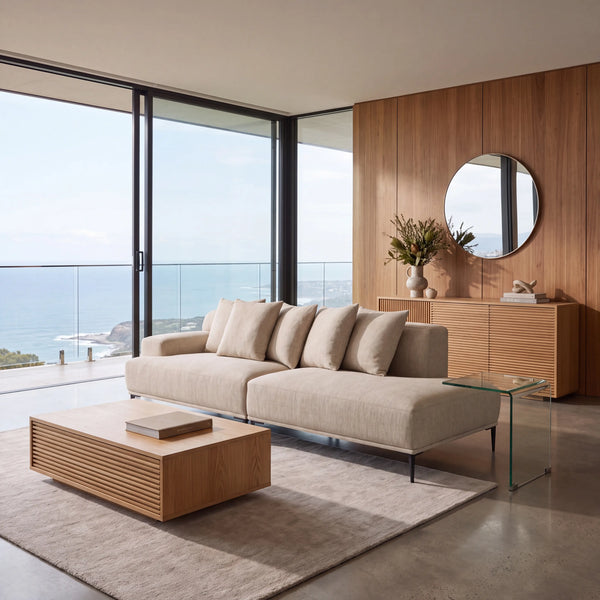 OTTONE II - Linen Right-facing Chaise Sofa