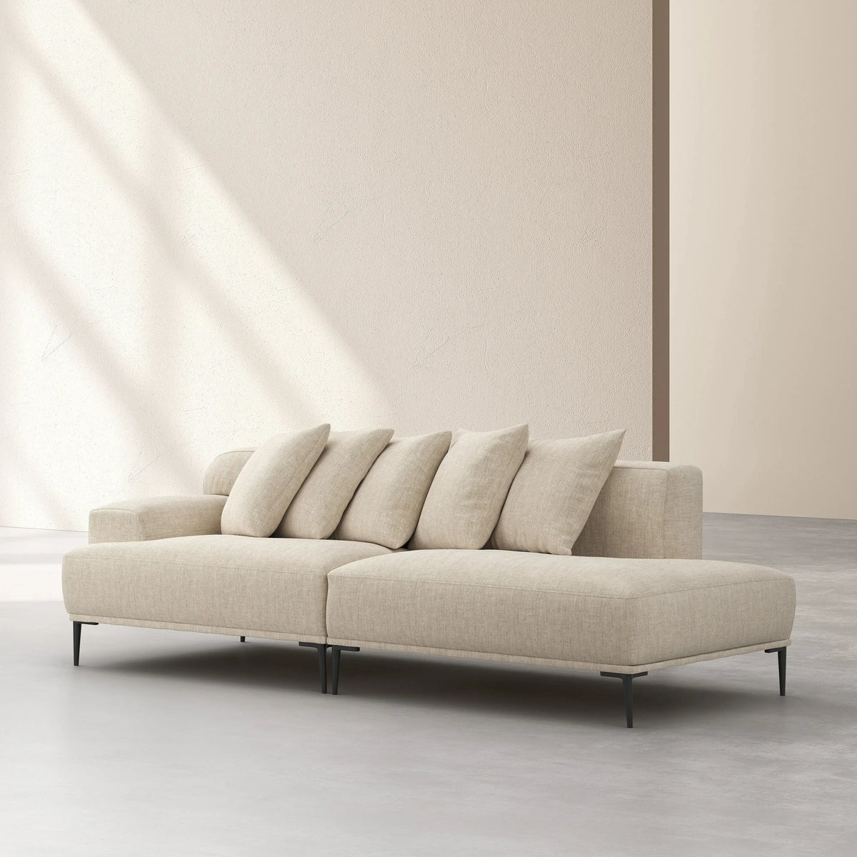 OTTONE II - Linen Right-facing Chaise Sofa