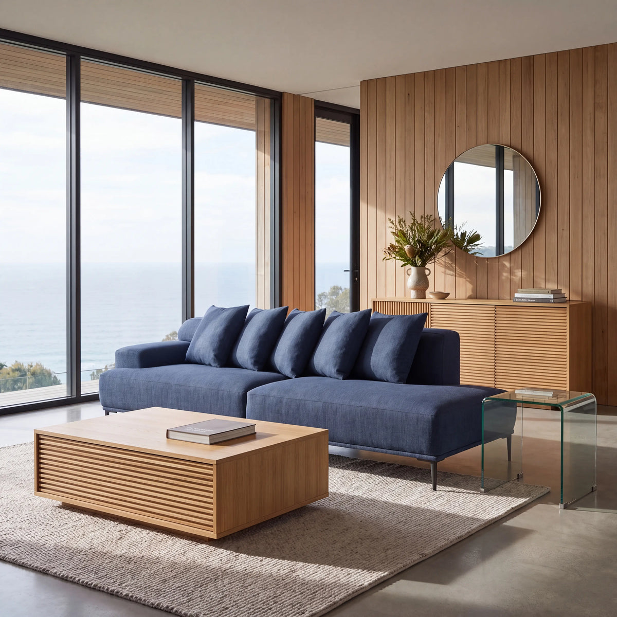 OTTONE II - Linen Right-facing Chaise Sofa