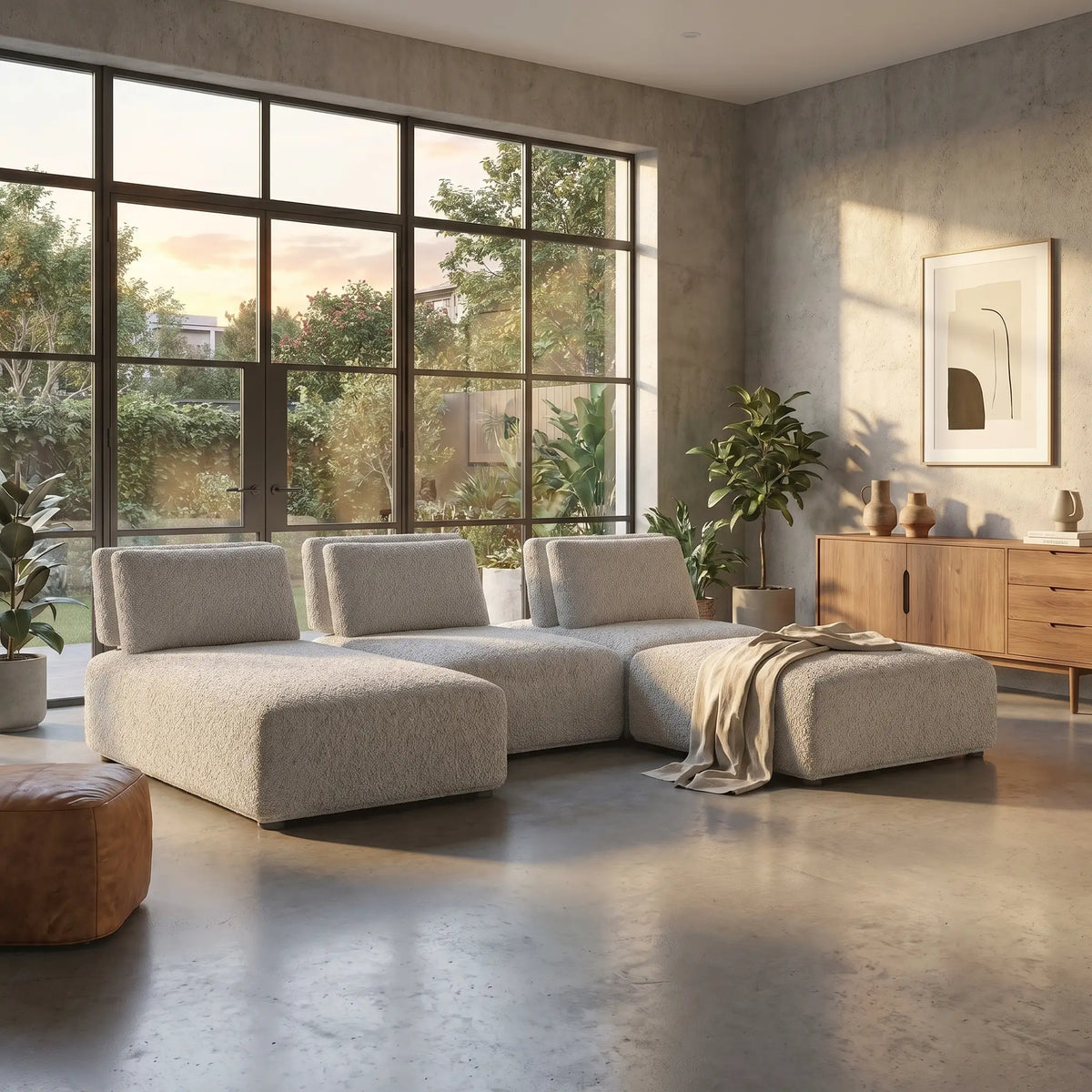 RUDOLF - Bouclé Chaise Longue with Adjustable Backrest