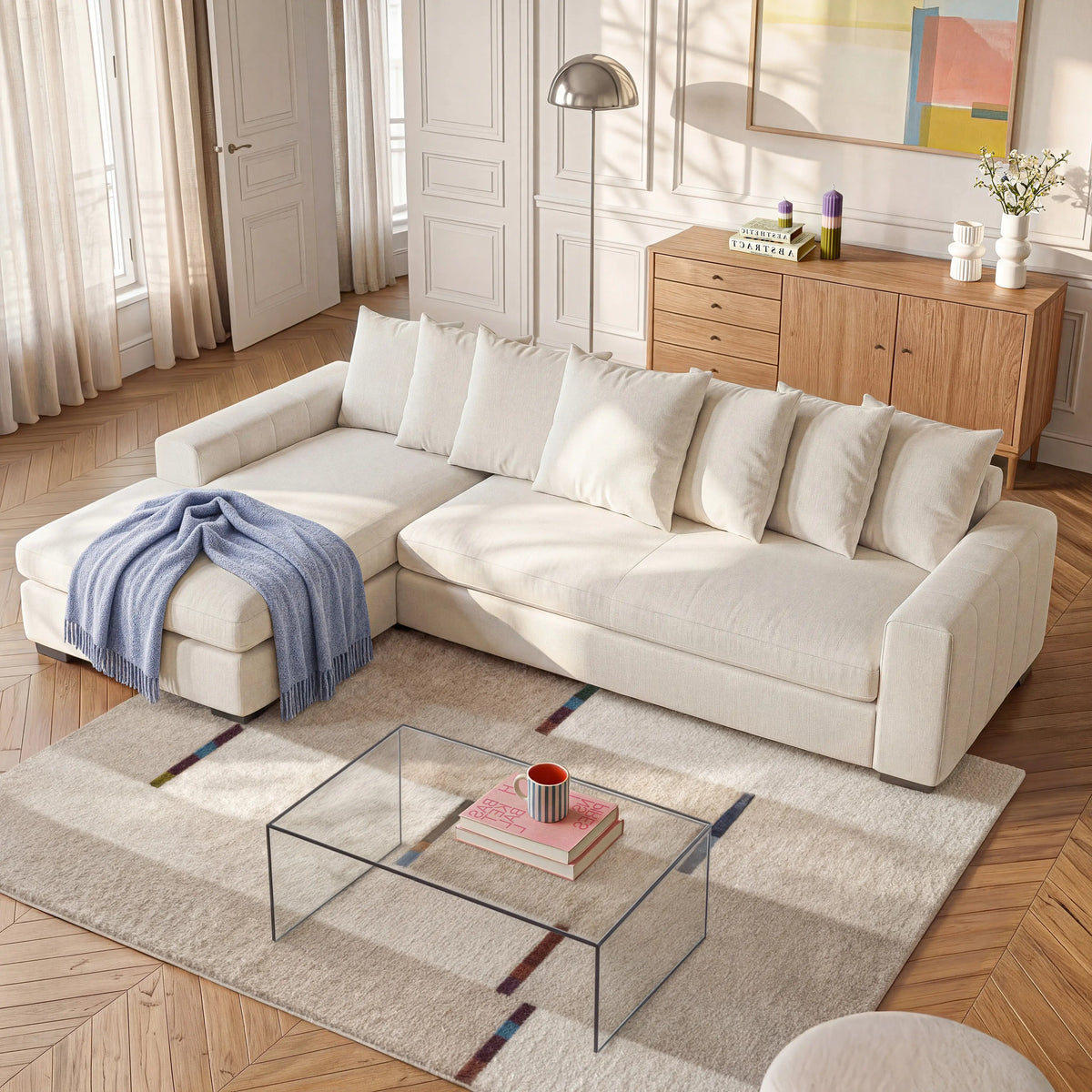 ALFAMA - Fabric Left-hand Chaise Sofa