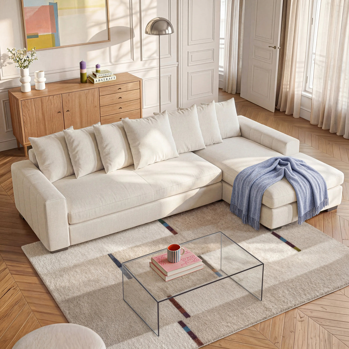 ALFAMA - Fabric Right-hand Chaise Sofa