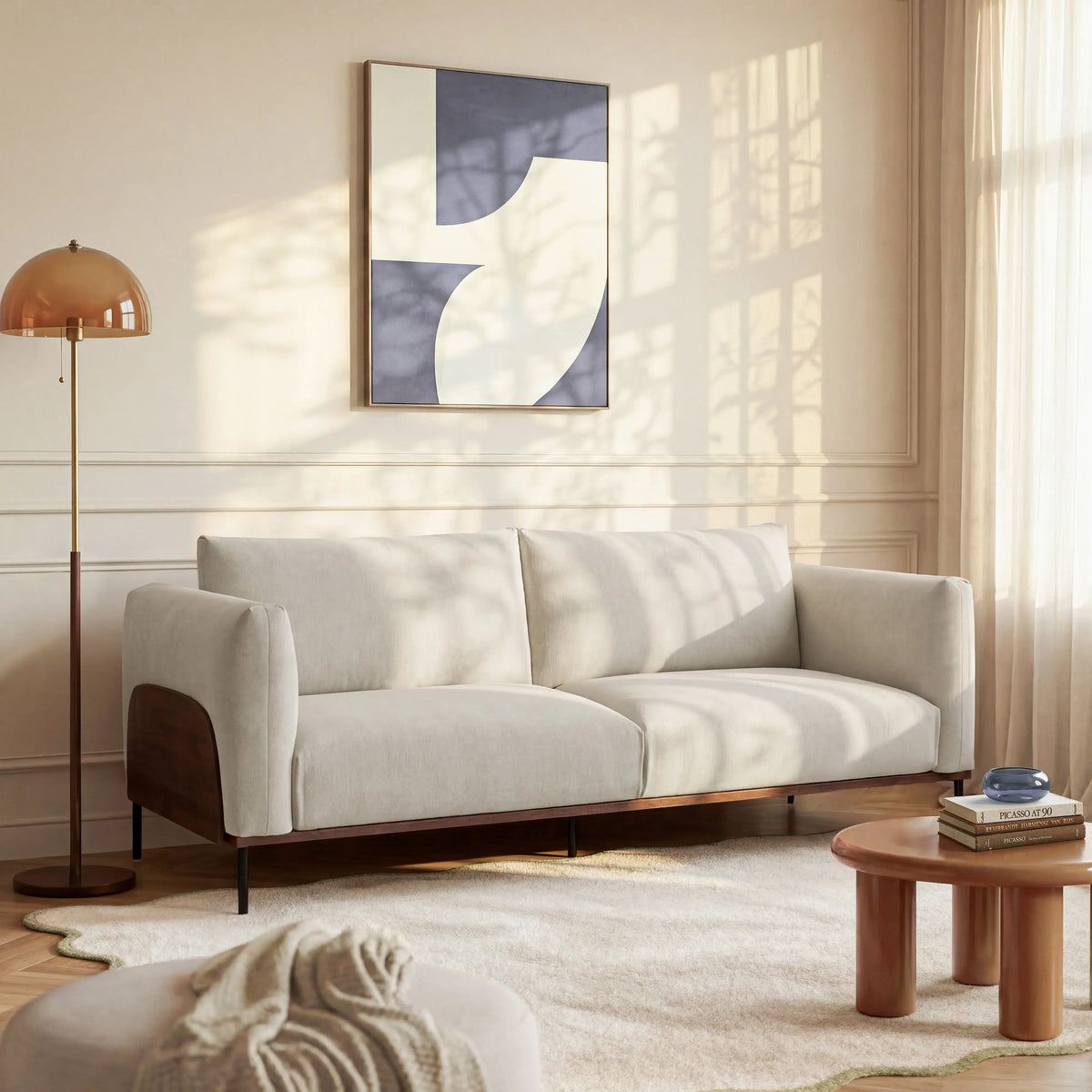 AMAMI - 3 Seater Sofa with Walnut Base