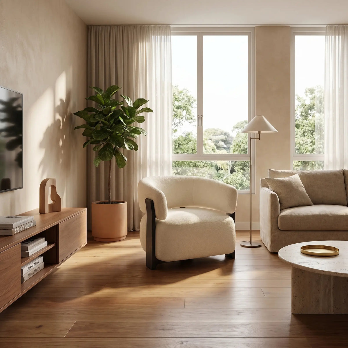 BARREA - Fabric & Wood Armchair