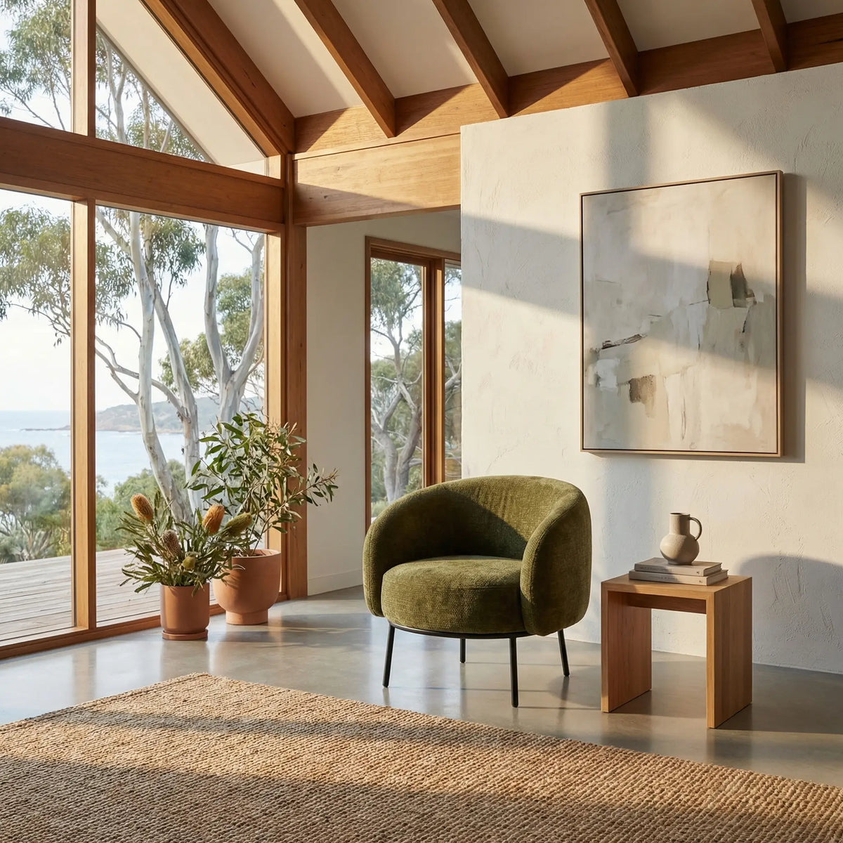 CAJOU II - Chenille & Metal Armchair