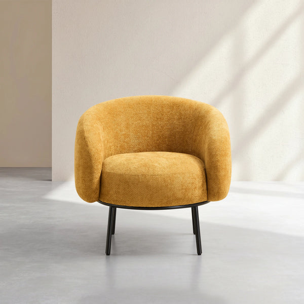 CAJOU II - Chenille & Metal Armchair