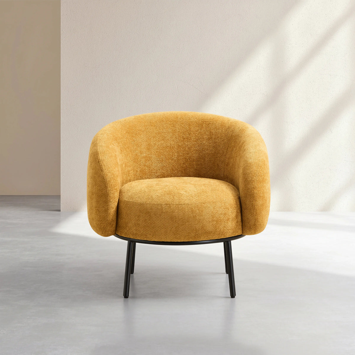 CAJOU II - Chenille & Metal Armchair