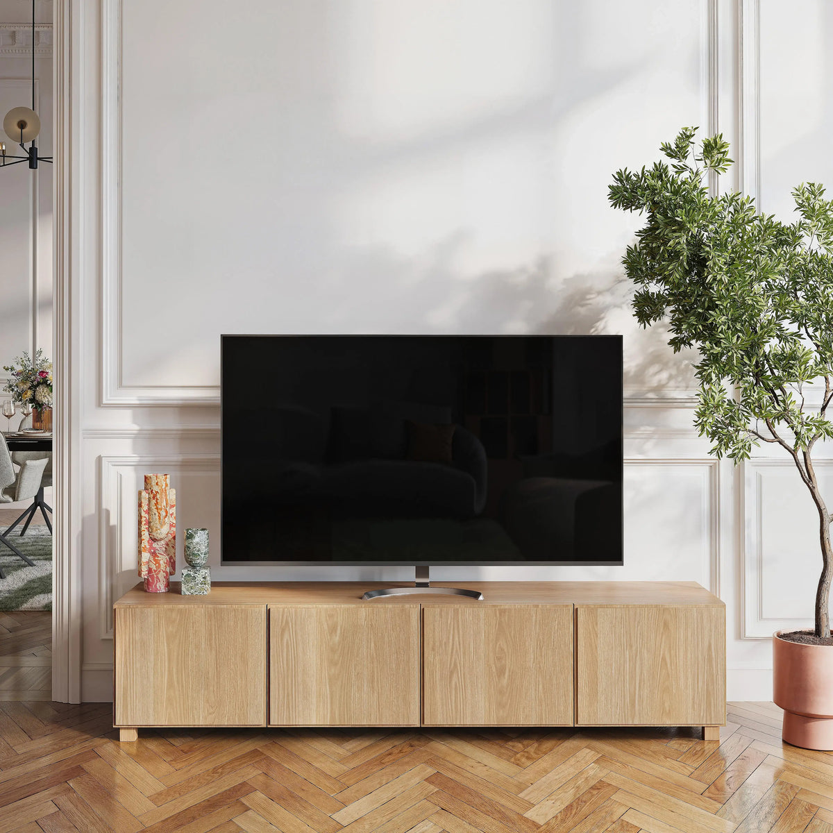 DRIO - Oak 4 Door Entertainment Unit