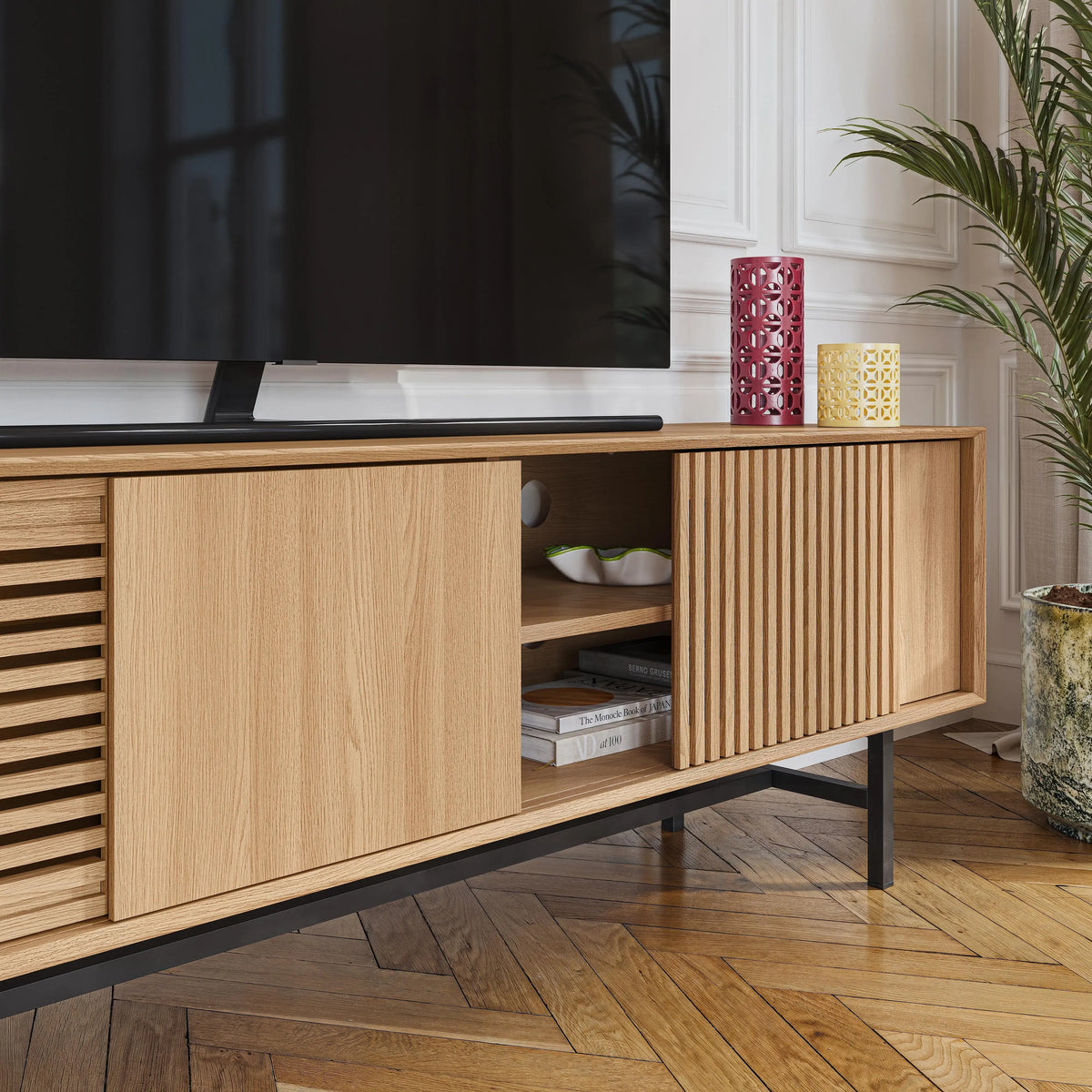 ELYA - Oak 4 Door Entertainment Unit