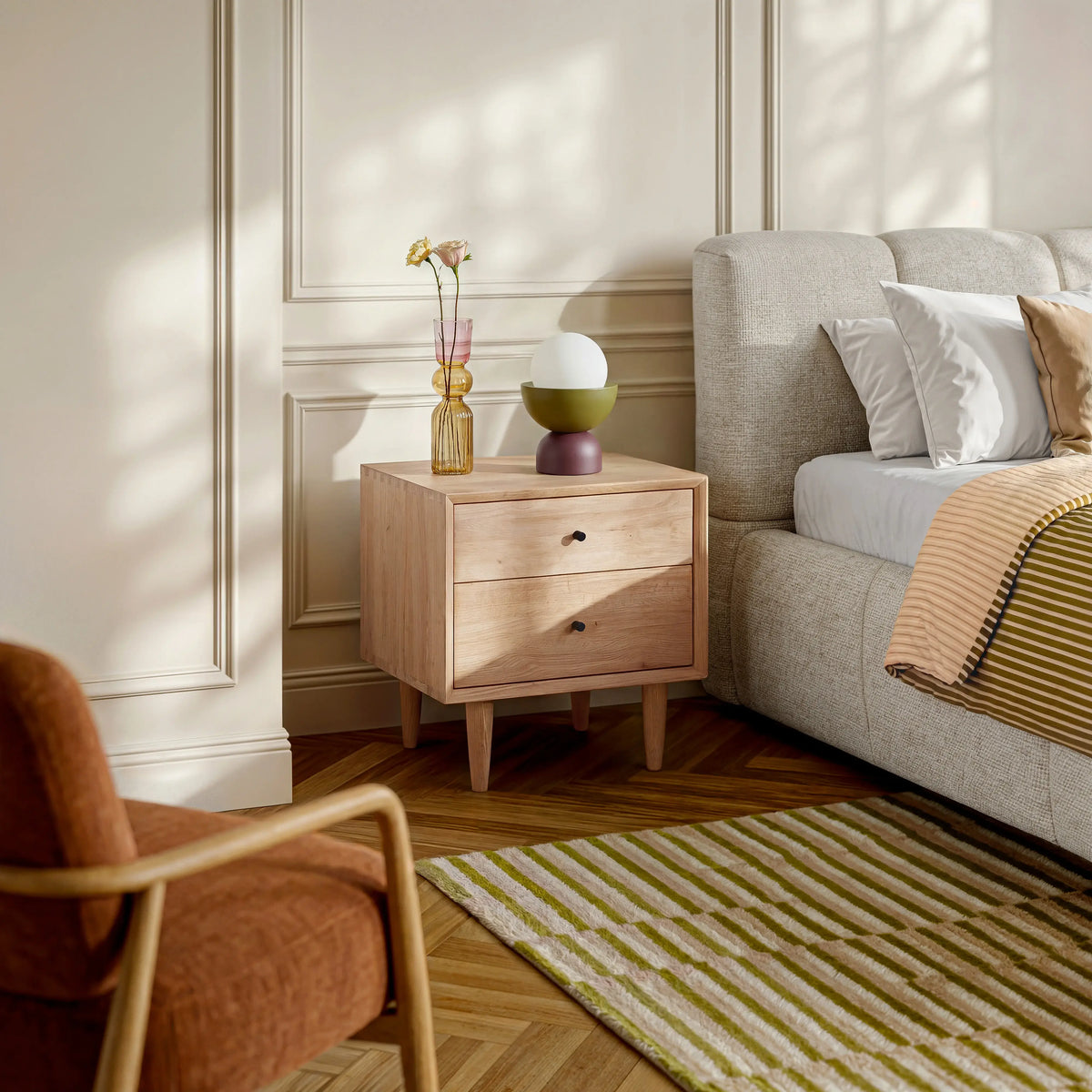 EUGENIE - Oak 2 Drawer Bedside Table