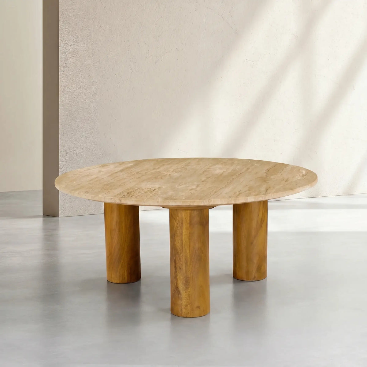 KORA - Travertine & Mango Round Coffee Table