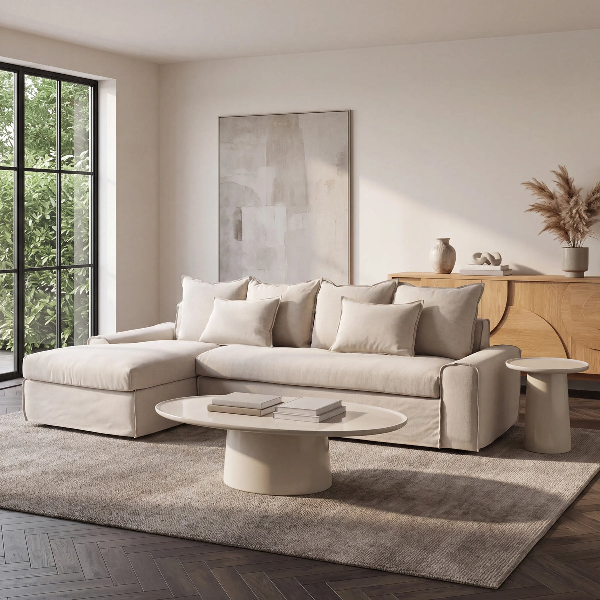 GINOSA - Linen Left-hand Chaise Sofa