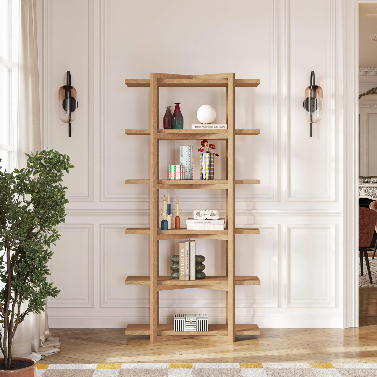 JANOA - Oak 5 Shelf Bookcase