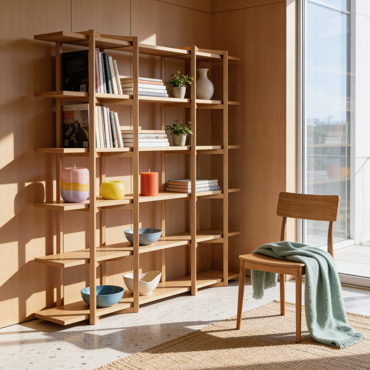 JANOA - Oak Large 5-shelf Bookcase